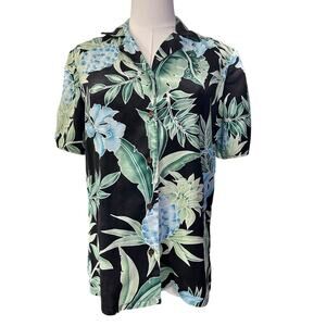 TOMMY BAHAMA 100% Silk Shirt Palm Hawaiian Pineapple Resort Wear SZ Med Womens